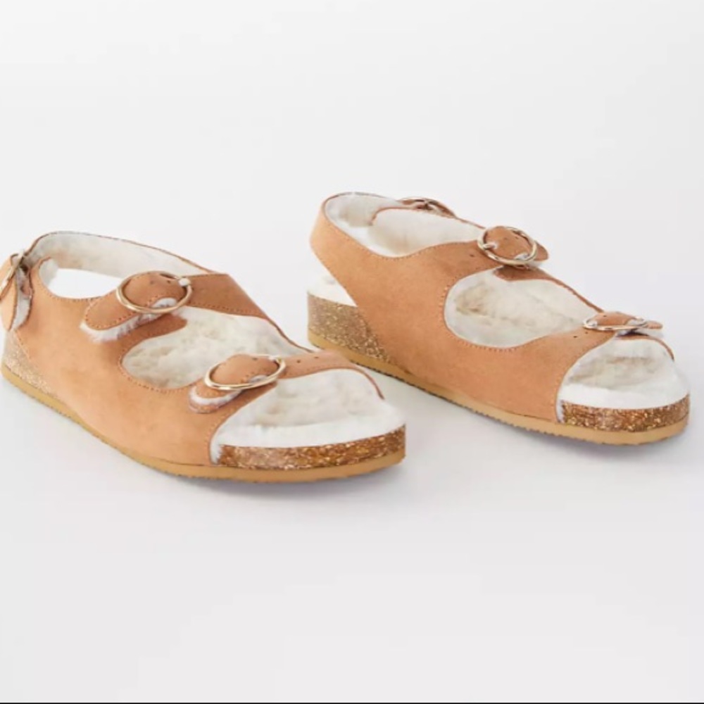 Loft Sherpa Lined Buckle Sandals in Honey Ginger Size 10 Casual Lounge
